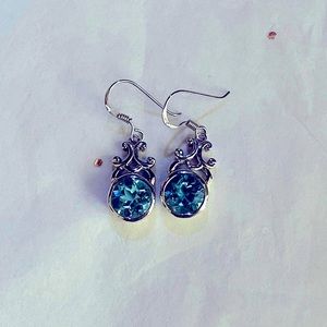 4.94 tcw. Genuine Swiss Blue Topaz Filligree Earrings